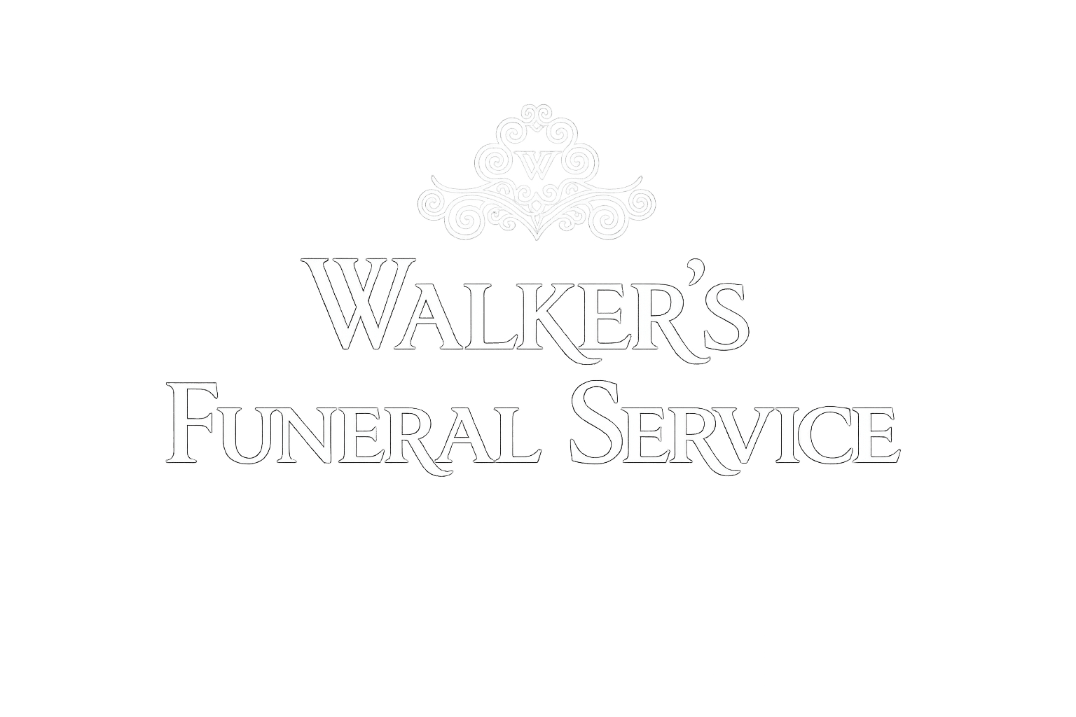 Walkers Funeral Service white logo with ornate W emblem on transparent background